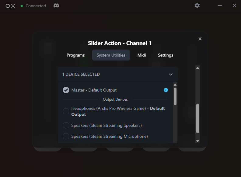 Dot X audio device selection